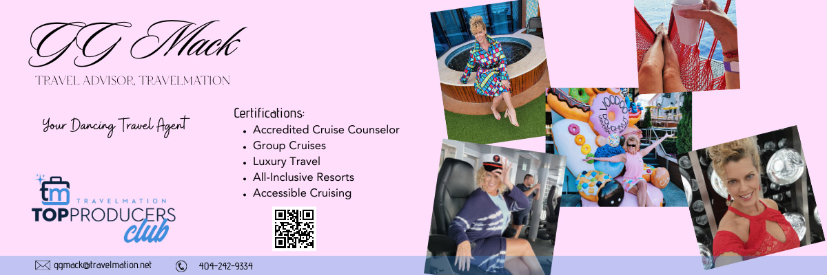 Gg mack luxury travel agent banner image listing certifications: luxury travel, all-inclusive resorts, accessible cruises