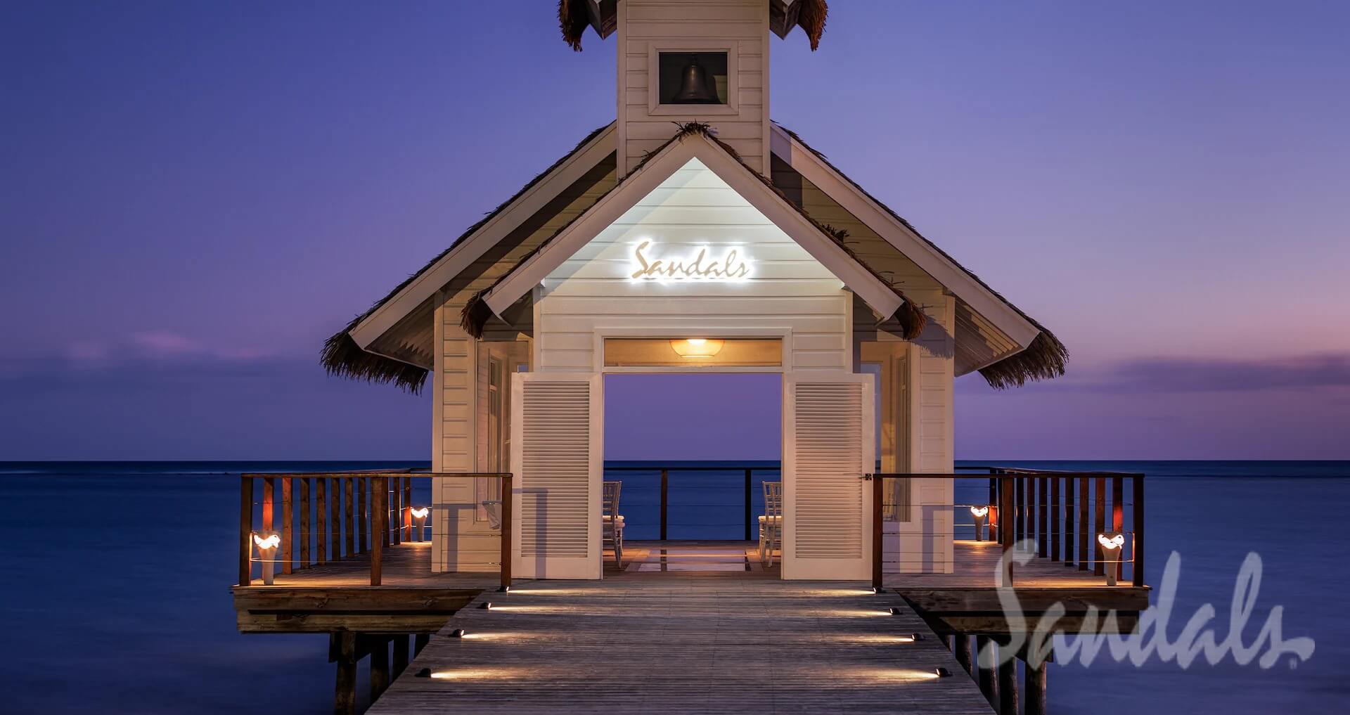 overwater wedding chapel Sandals South Coast