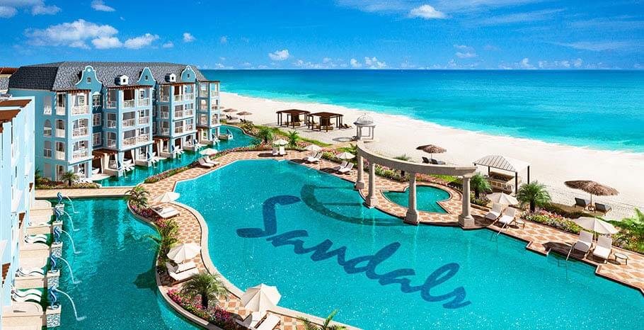 overhead view of sandals resort and beach; blog post Sandals South Coast