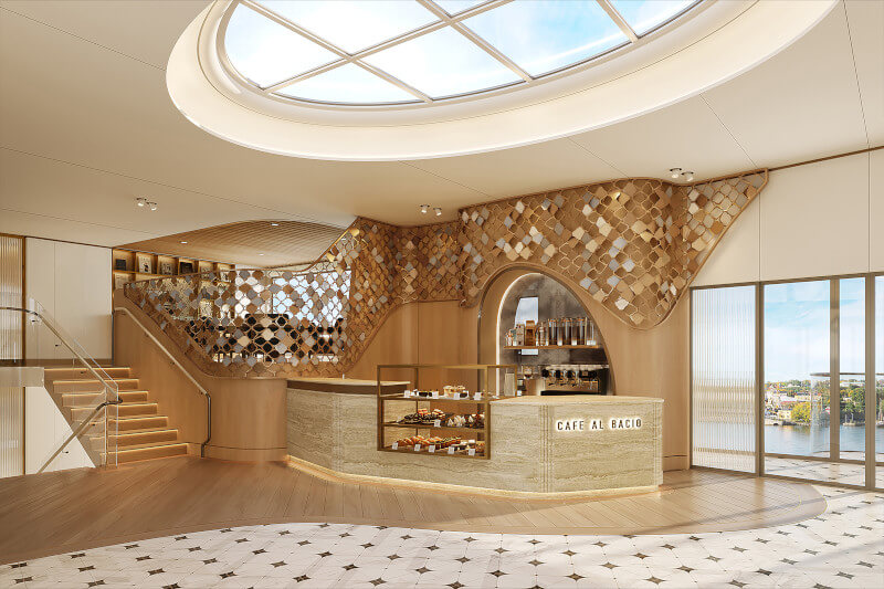 coffee shop inside a Celebrity river cruise ship