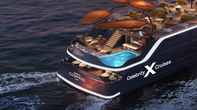 overhead view of a river cruise ship and the aft pool; from blog Celebrity cruises launches into river cruising