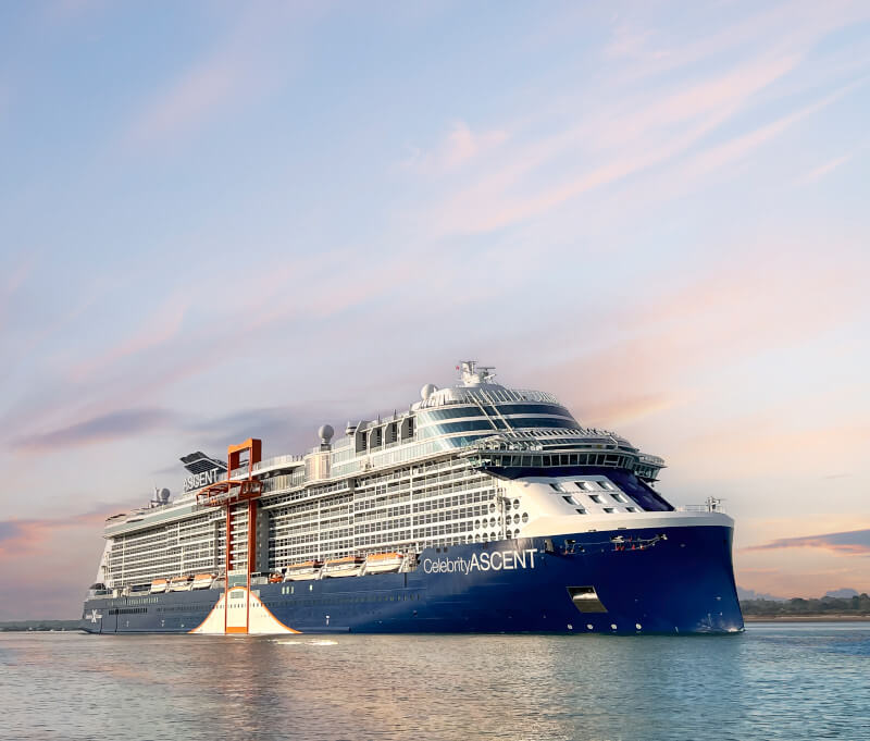 celebrity Ascent cruise ship on the ocean; from blog Best Adult Friendly Cruise Line