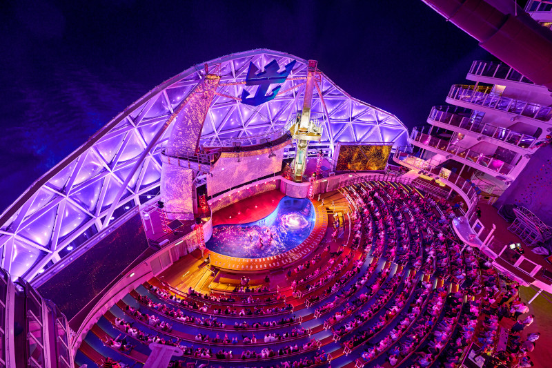 outdoor theater with a pool in the middle on cruise ship; from blog post: Utopa of the seas honest review