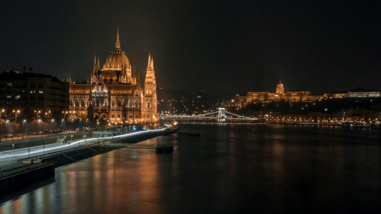 danube river and the hungarian parliament building at night